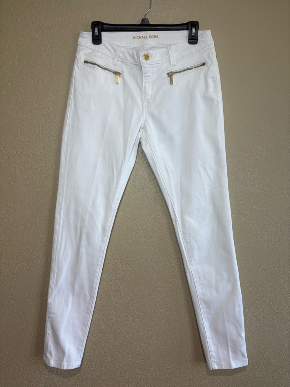 Michael Kors White Skinny Jeans with Gold Hardware